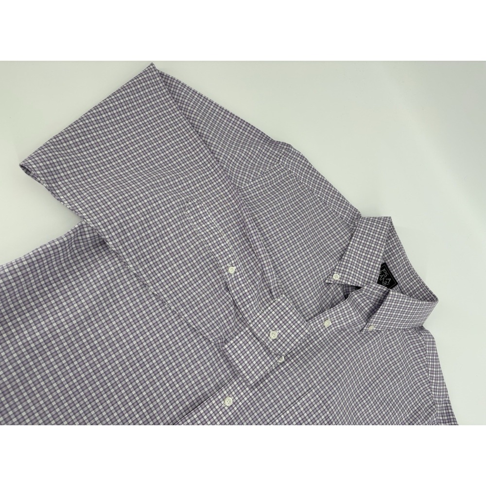 Jos A Bank Traveler Shirt Mens 16.5 36 Tailored Fit Purple Check Long Sleeve